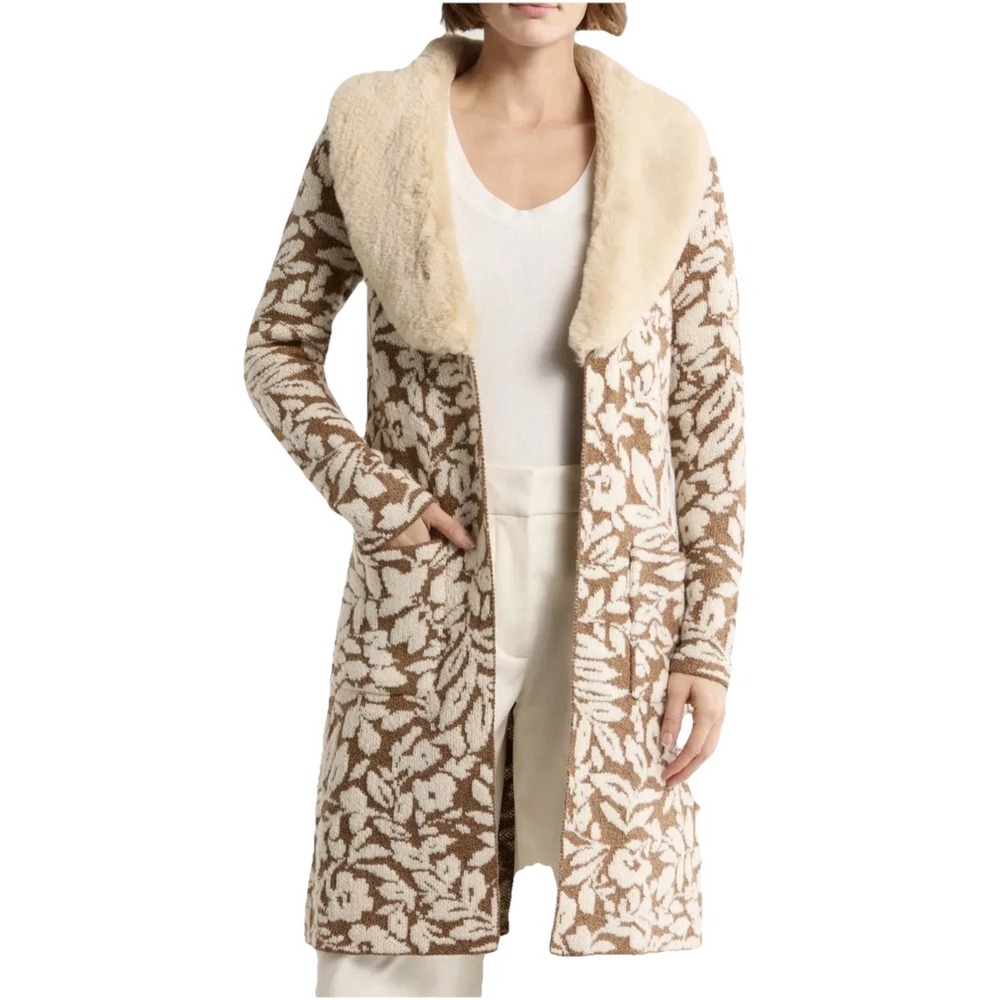DR2 Nordstroms Cardigan Sweater Size M Button On Faux Fur Collar Penny Lane Lux
